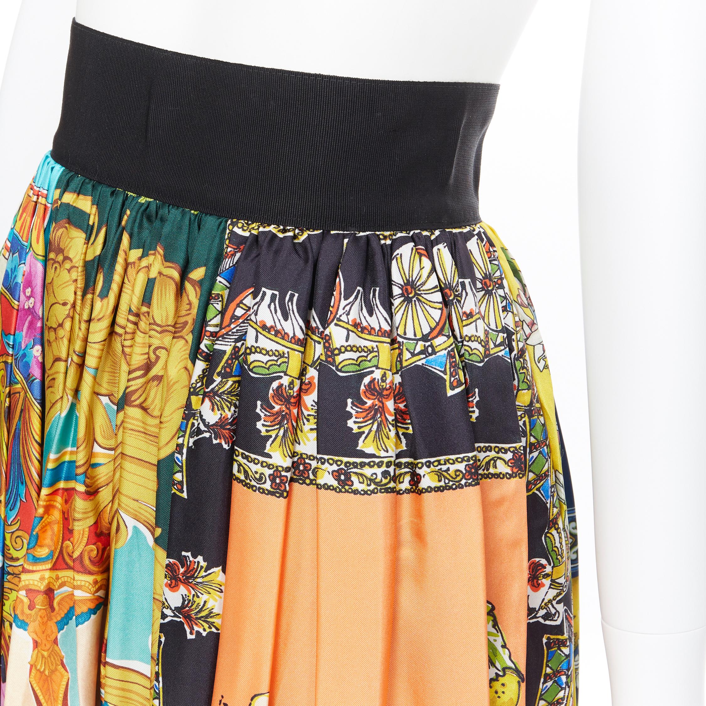 DOLCE GABBANA printed silk mixed archive Majolica print pleated midi skirt IT36 In Excellent Condition In Hong Kong, NT