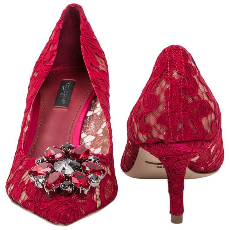 DOLCE 
GABBANA Pumps in Dark Red Lace Size 38.5FR
