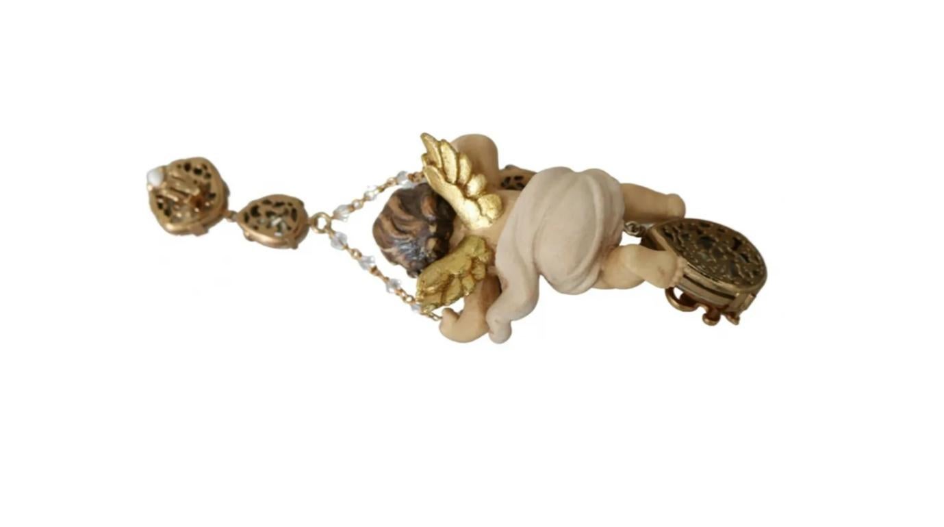 Women's Dolce & Gabbana Puppi Sicily Gold Beige Crystal Clip-on Dangling Earrings Brass