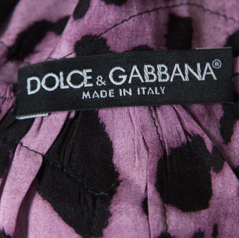 Women's Dolce & Gabbana Purple and Black Animal Printed Lace Insert Baby Doll Dress S