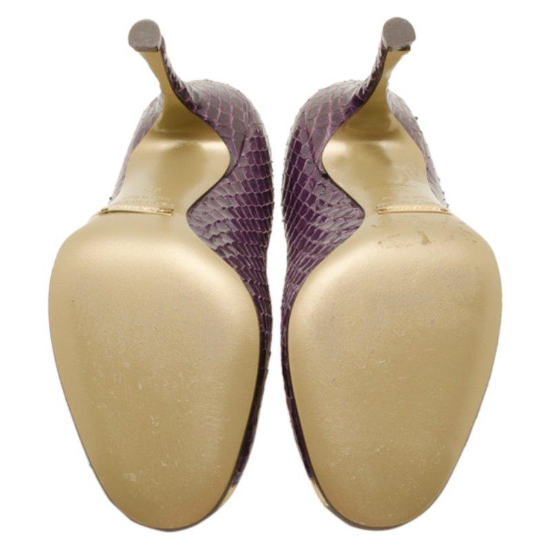 Dolce & Gabbana Purple and Gold Embossed Peep Toe Pumps Size 35 In Excellent Condition In Dubai, Al Qouz 2