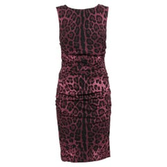Dolce & Gabbana Purple Animal Print Silk Ruched Sleeveless Dress M