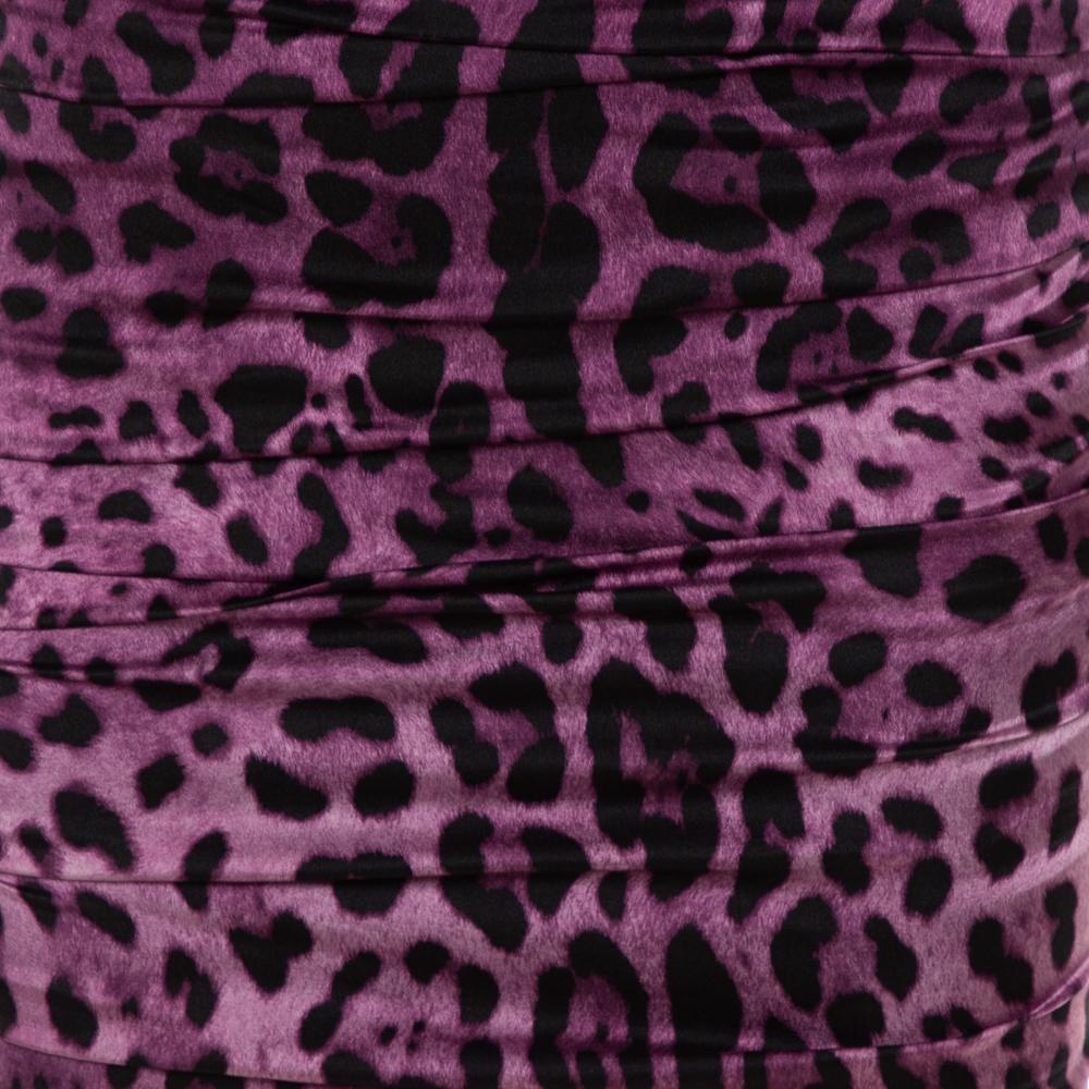 Women's Dolce & Gabbana Purple Animal Printed Satin Ruched Sleeveless Dress S