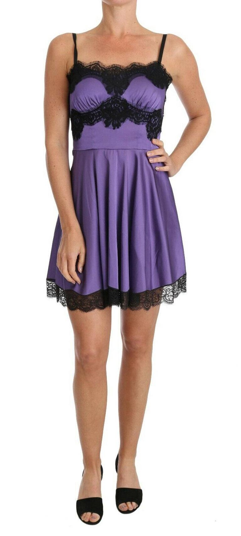 Dolce and Gabbana Purple Black Lace Chemise A-line Mini Short Dress  Lingerie DG For Sale at 1stDibs