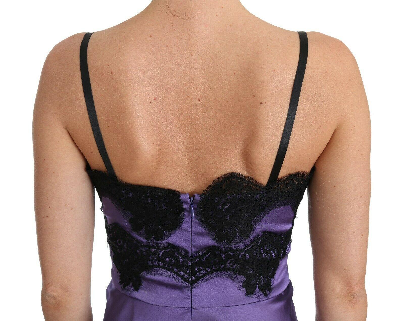 Dolce & Gabbana Purple Black Lace Chemise A-line Mini Short Dress Lingerie DG In New Condition For Sale In WELWYN, GB