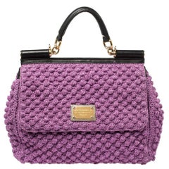 Dolce & Gabbana Purple/Black Leather Large Miss Sicily Top Handle Bag