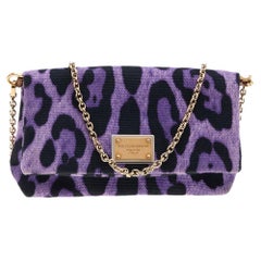 Dolce & Gabbana Purple/Black Leopard Print Canvas Crossbody Bag