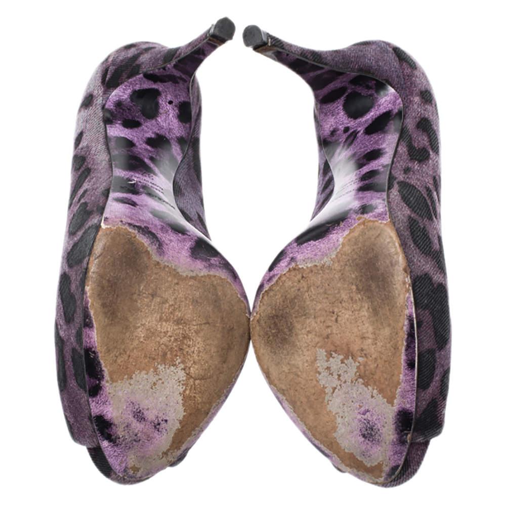 Dolce & Gabbana Purple/Black Leopard Print Canvas Peep Toe Pumps Size 37 1