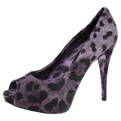 Dolce & Gabbana Purple/Black Leopard Print Canvas Peep Toe Pumps Size 37