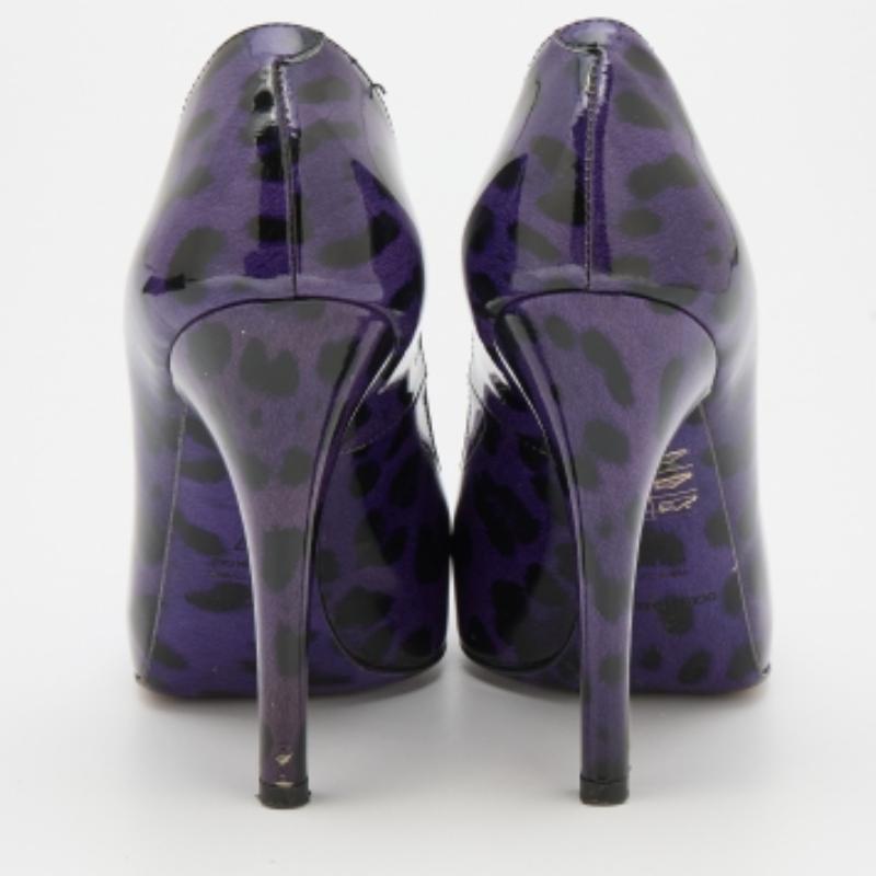 Dolce & Gabbana Purple/Black Leopard Print Patent Leather Platform Pumps Size 37 For Sale 1