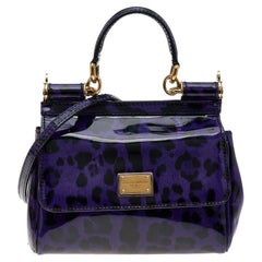 Dolce & Gabbana Purple/Black Leopard Print Patent Leather Small Miss Sicily Top 