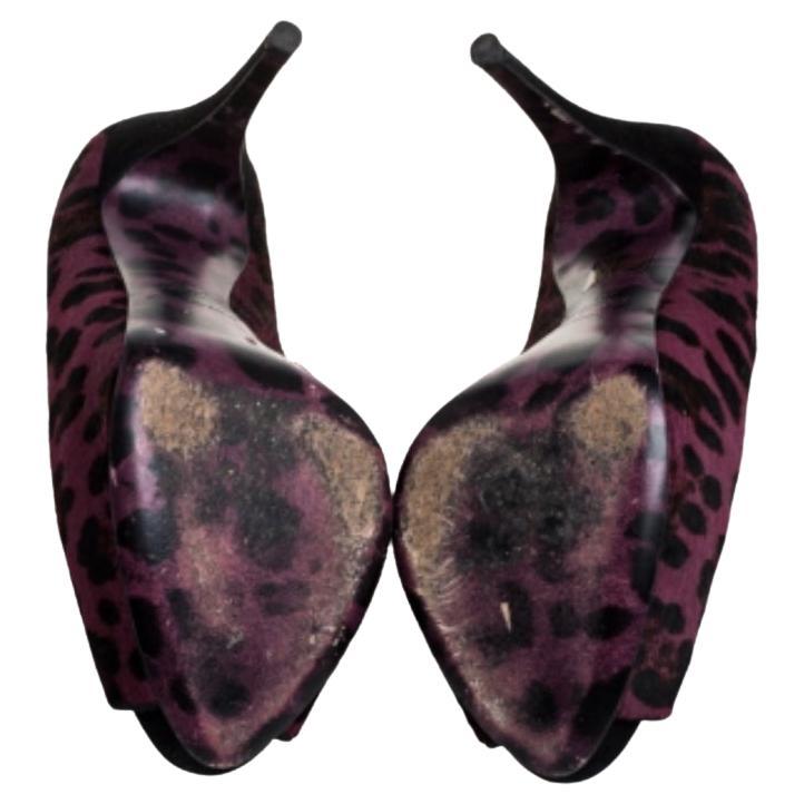 Dolce & Gabbana Purple Calf hair And Suede Leopard Print Peep Toe Pumps Size 40 For Sale 2