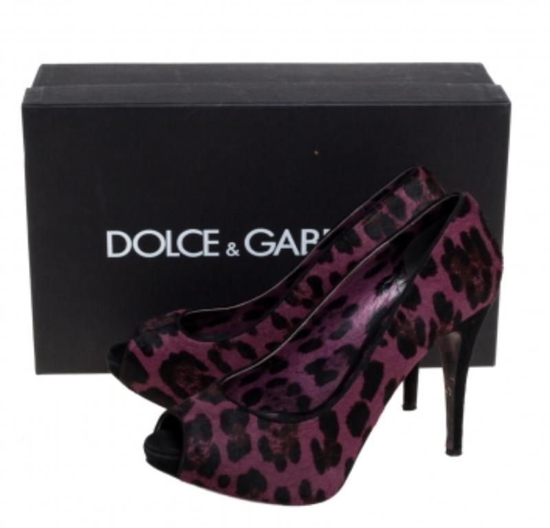 Dolce & Gabbana Purple Calf hair And Suede Leopard Print Peep Toe Pumps Size 40 For Sale 3