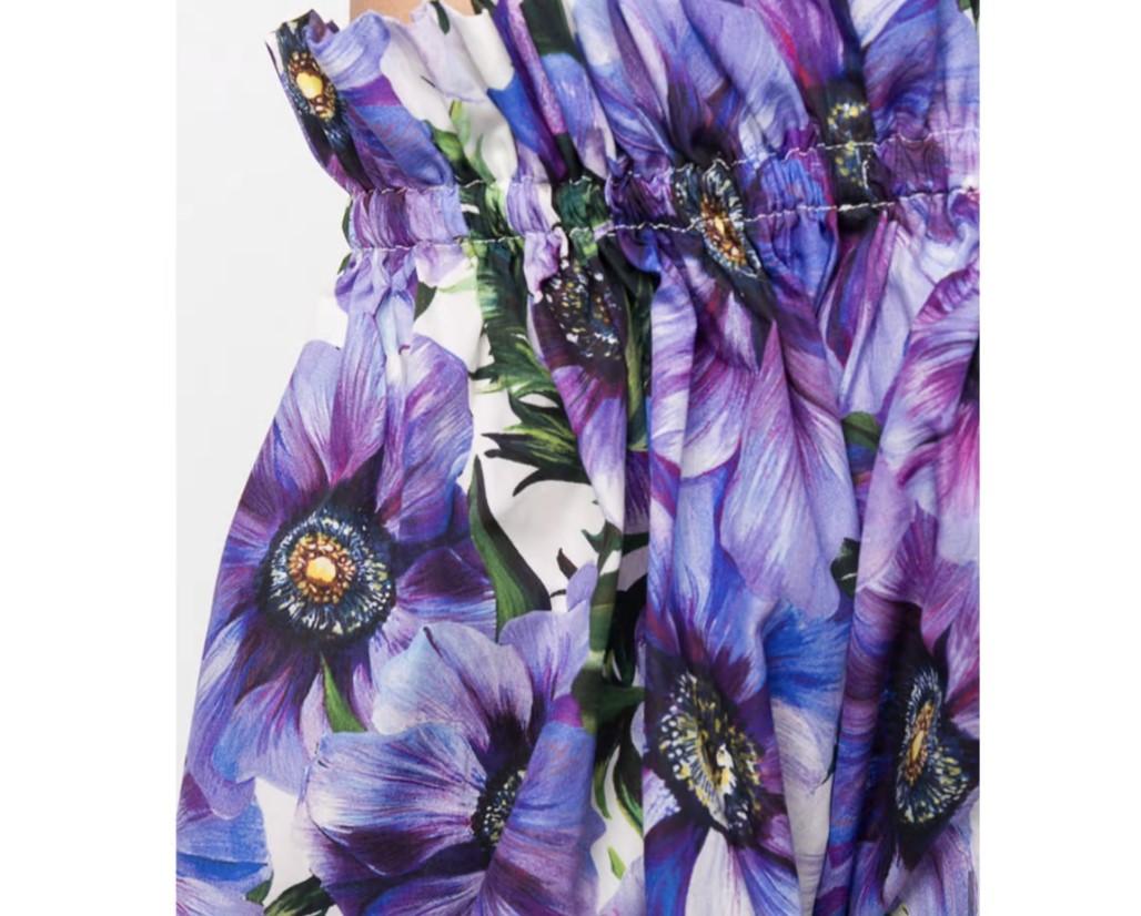 Dolce & Gabbana Purple Cotton Floral Anemone Top Blouse Sleeveless Off Shoulders In New Condition For Sale In WELWYN, GB