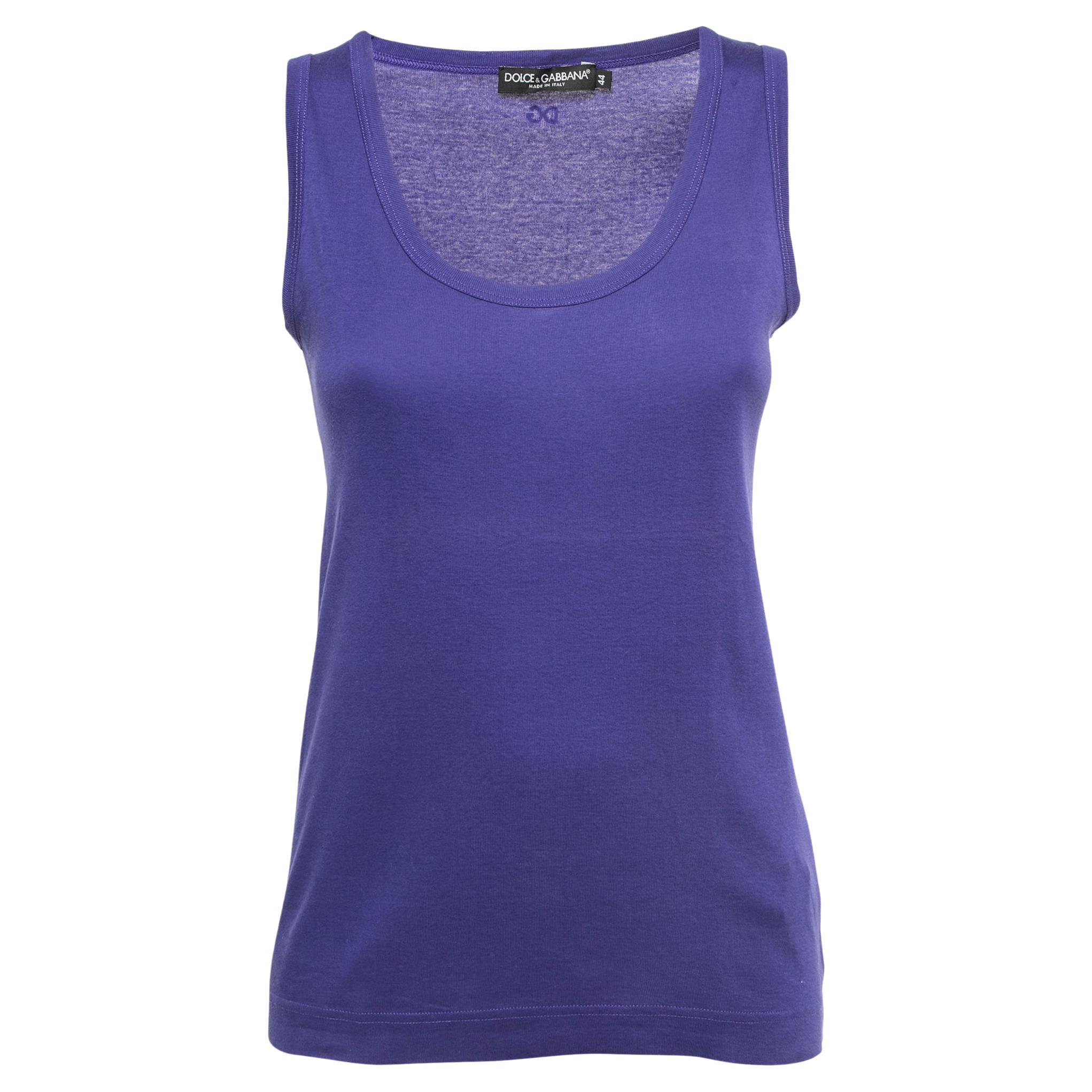 Dolce & Gabbana Purple Cotton Tank Top M For Sale