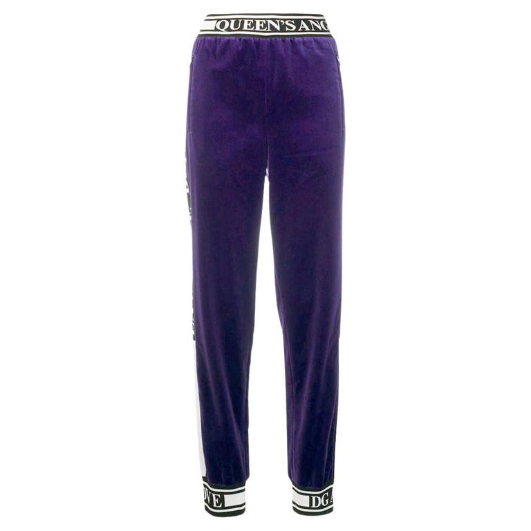 Dolce and Gabbana Purple Cotton Velvet L'amore Sweatpants Casual Trousers  Pants DG For Sale at 1stDibs