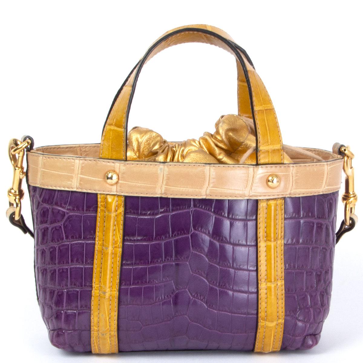 Brown DOLCE & GABBANA purple CROCODILE EMBOSSED leather Crossbody Bag