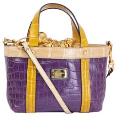 DOLCE & GABBANA purple CROCODILE EMBOSSED leather Crossbody Bag