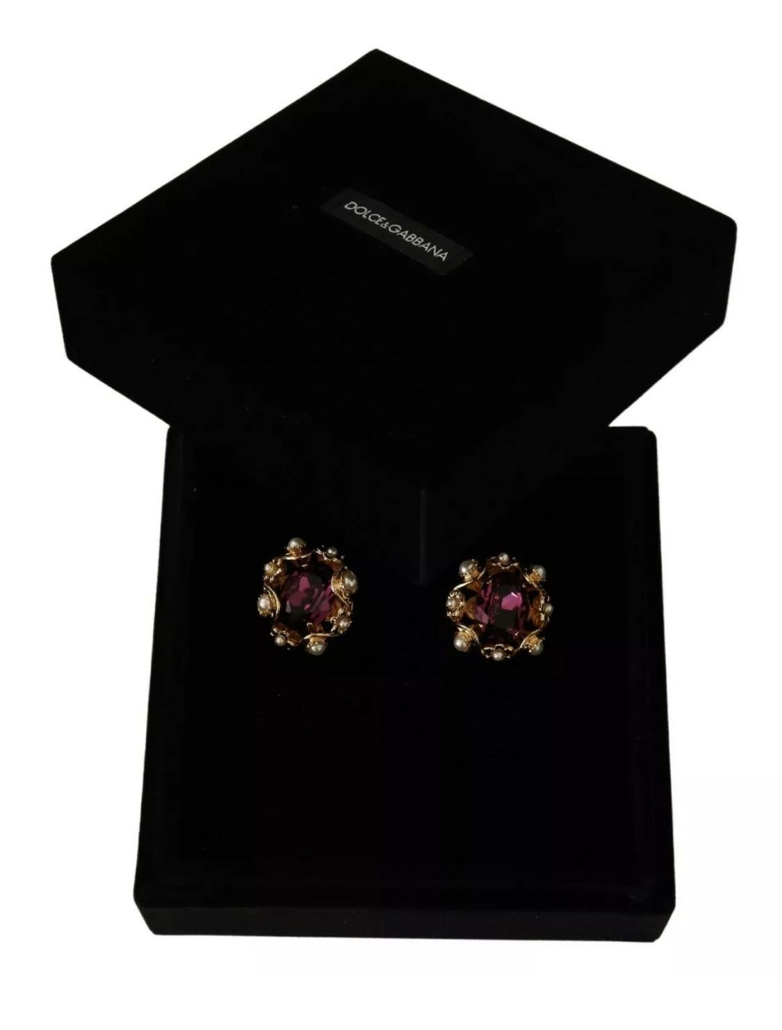 Dolce & Gabbana purple crystal clip-on dangling glass earrings  For Sale 5