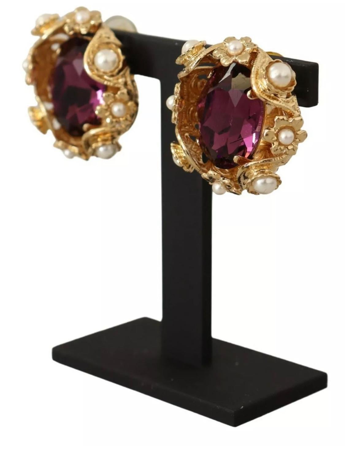 Modern Dolce & Gabbana purple crystal clip-on dangling glass earrings  For Sale
