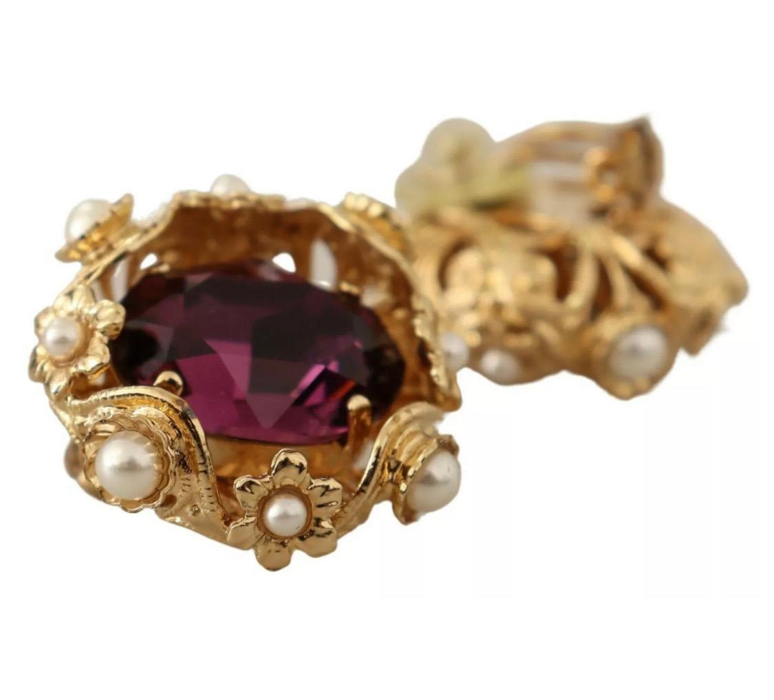 Dolce & Gabbana purple crystal clip-on dangling glass earrings  For Sale 1