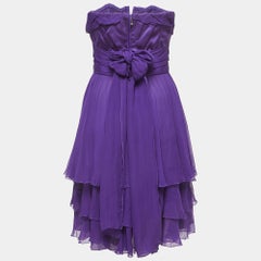 Dolce & Gabbana Purple Draped Silk Corset Detailed Strapless Mini Dress M