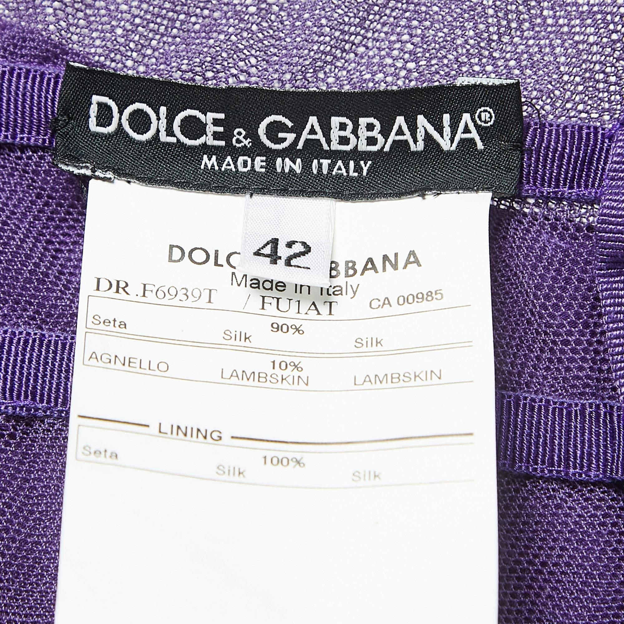 Dolce & Gabbana Lila Drapiertes trägerloses Minikleid aus Seide mit Korsettdetails Detailliert, M (Violett) im Angebot