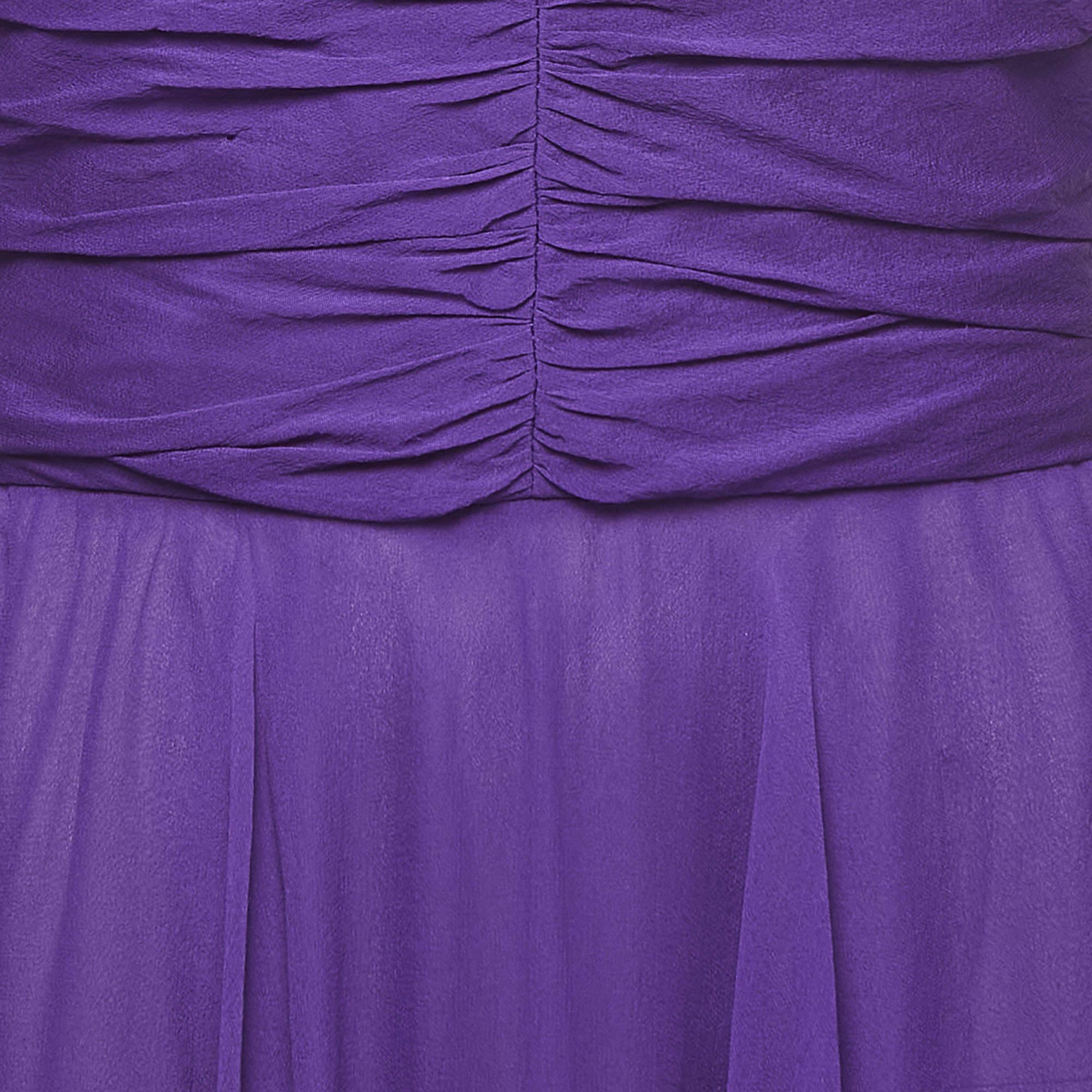 Dolce & Gabbana Purple Draped Silk Corset Detailed Strapless Mini Dress M 1
