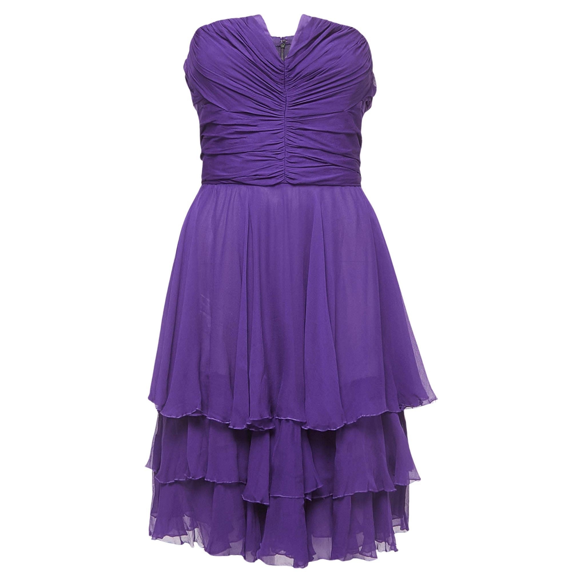 Dolce & Gabbana Purple Draped Silk Corset Detailed Strapless Mini Dress M For Sale