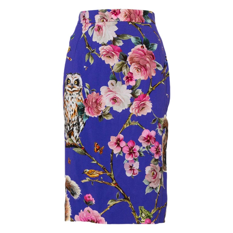 Dolce and Gabbana Purple Enchanted Forest Printed Crepe Pencil Skirt M ...