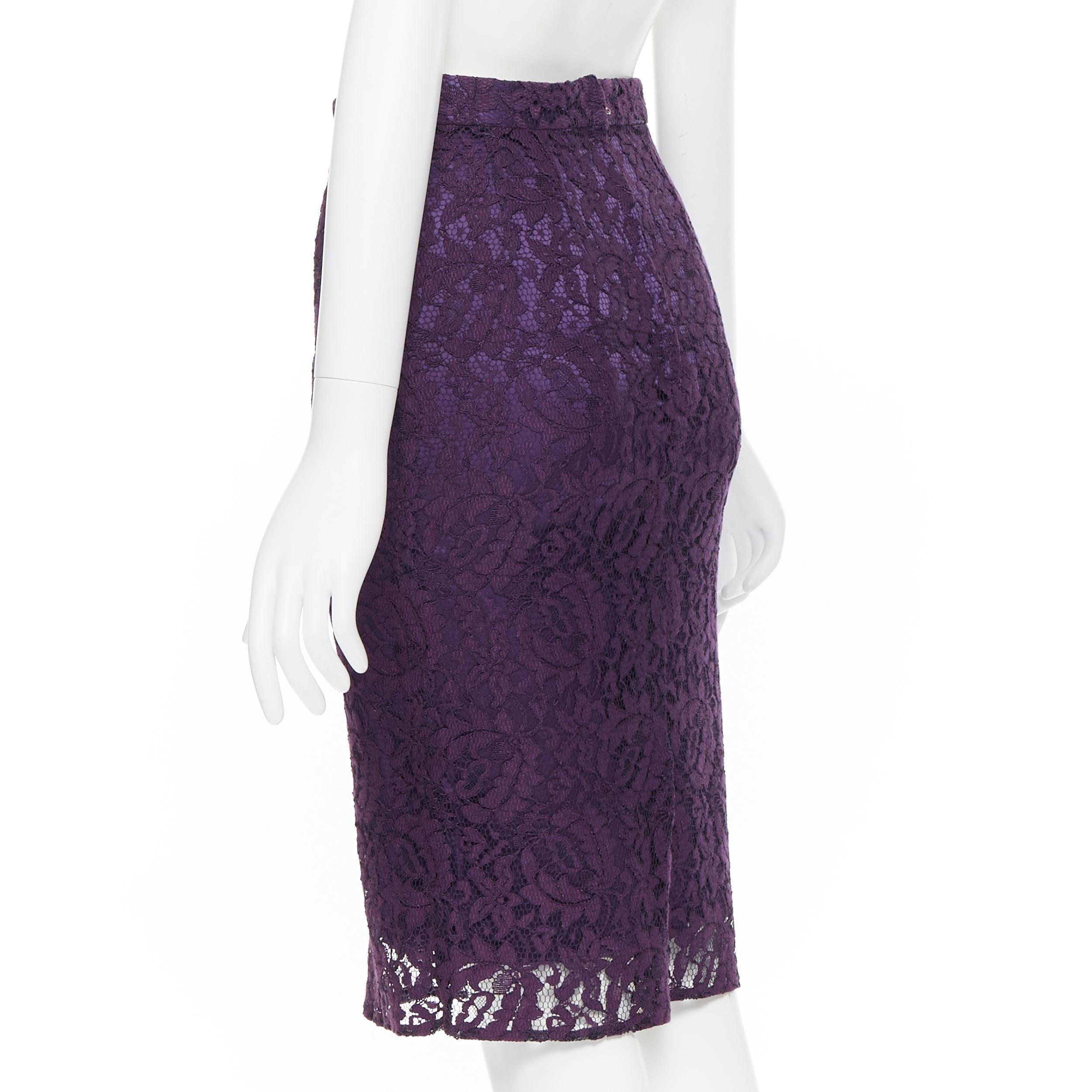 DOLCE GABBANA purple floral lace overlay fitted pencil skirt IT38 XS For Sale 1