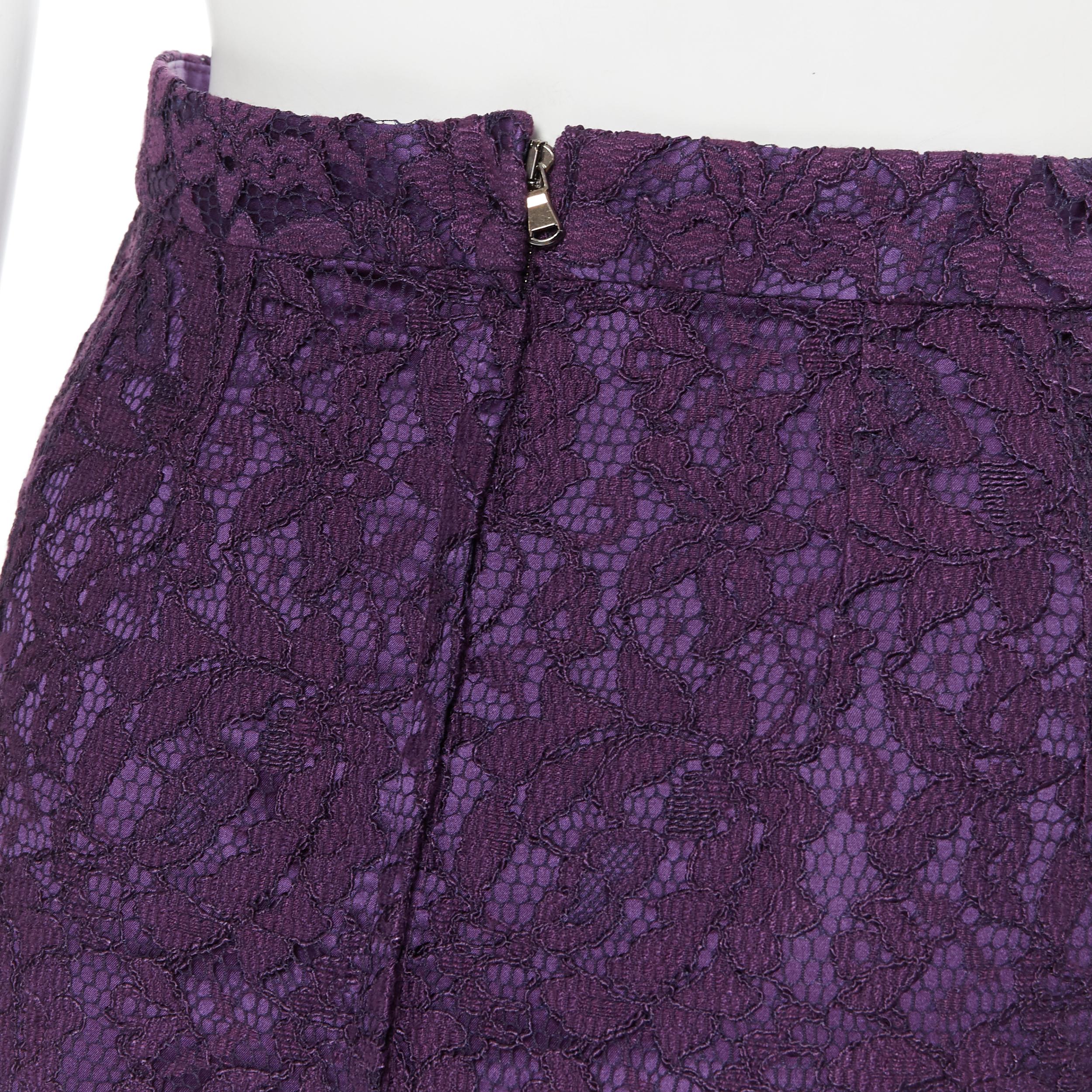 DOLCE GABBANA purple floral lace overlay fitted pencil skirt IT38 XS For Sale 2