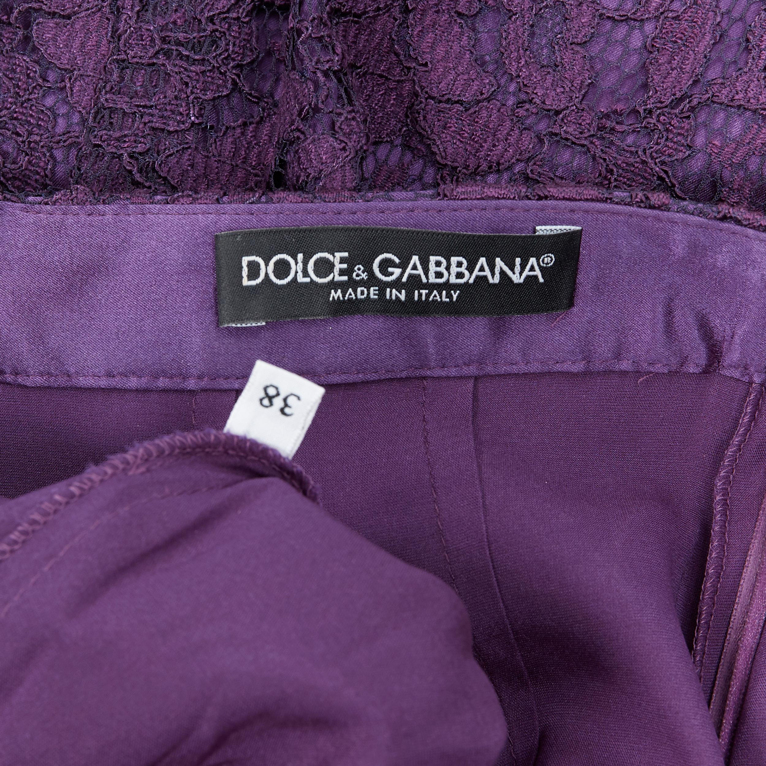 DOLCE GABBANA purple floral lace overlay fitted pencil skirt IT38 XS For Sale 3