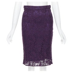 DOLCE GABBANA purple floral lace overlay fitted pencil skirt IT38 XS
