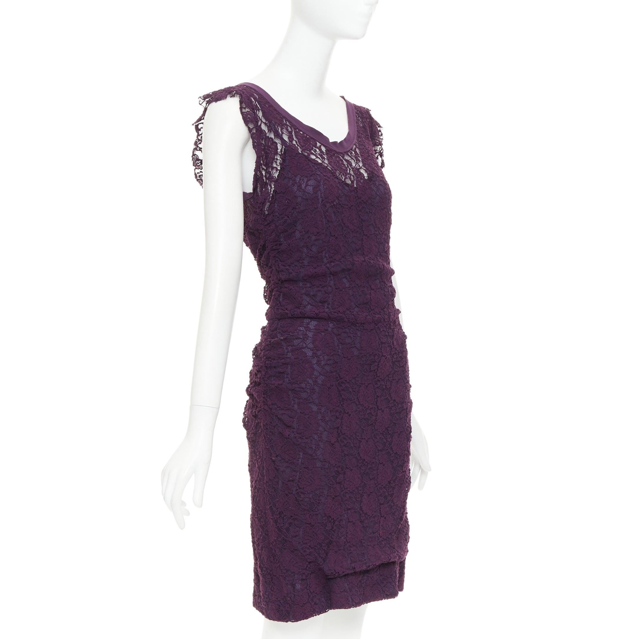 DOLCE GABBANA lilafarbenes Cocktailkleid aus durchsichtiger Spitze mit Blumenmuster IT46 XL (Schwarz) im Angebot