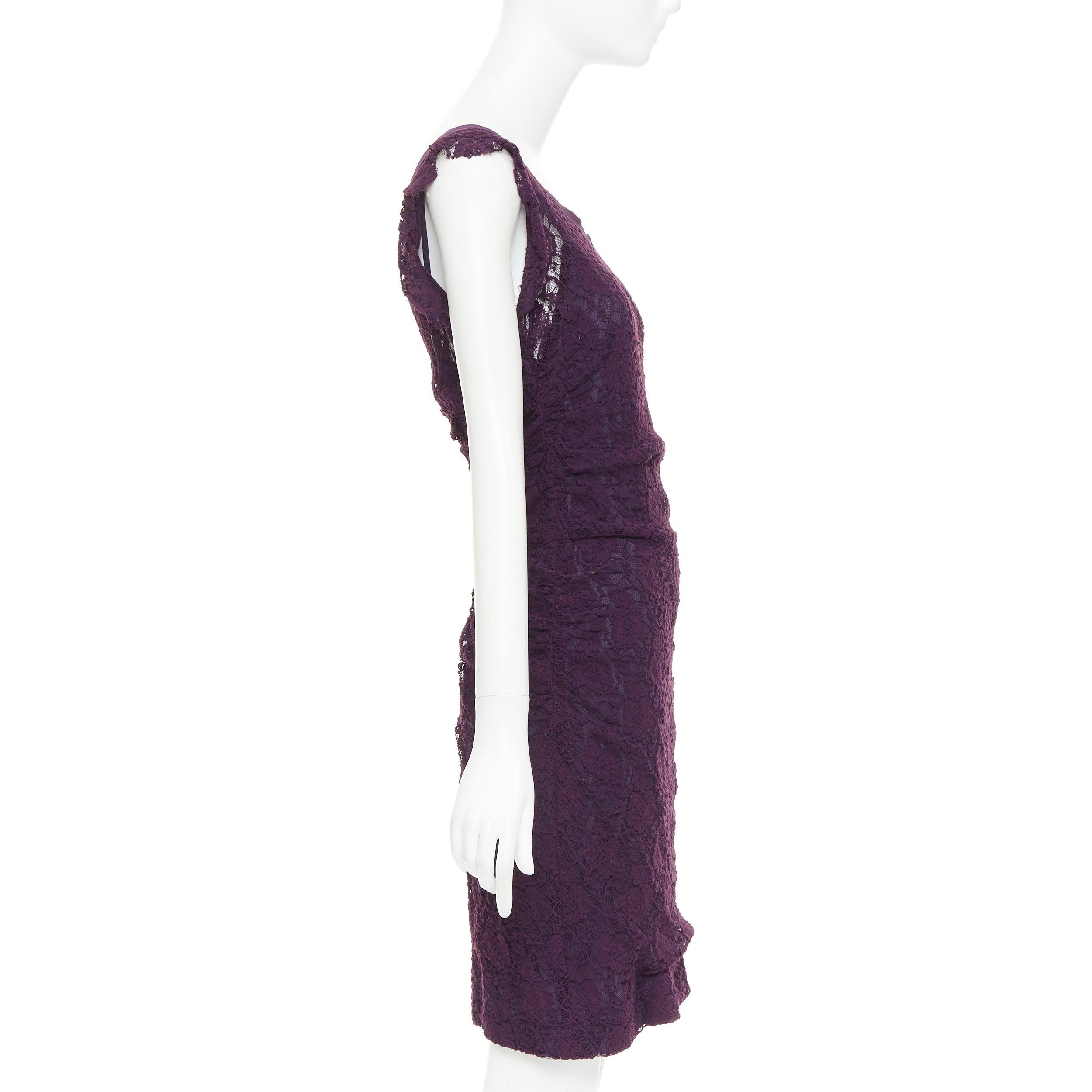 DOLCE GABBANA lilafarbenes Cocktailkleid aus durchsichtiger Spitze mit Blumenmuster IT46 XL im Zustand „Gut“ im Angebot in Hong Kong, NT