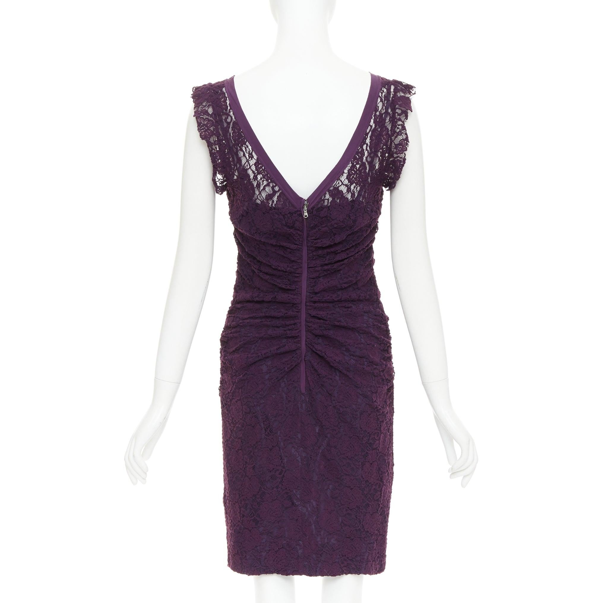 DOLCE GABBANA lilafarbenes Cocktailkleid aus durchsichtiger Spitze mit Blumenmuster IT46 XL Damen im Angebot