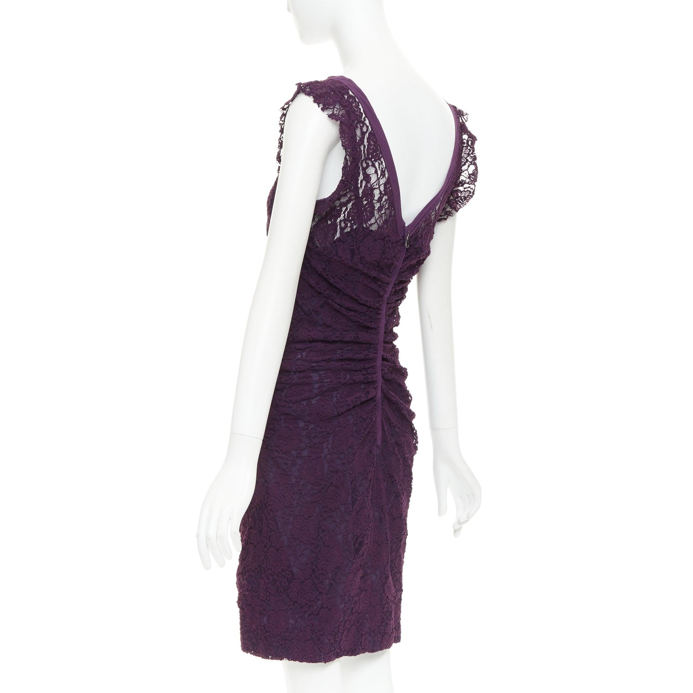 DOLCE GABBANA lilafarbenes Cocktailkleid aus durchsichtiger Spitze mit Blumenmuster IT46 XL im Angebot 1