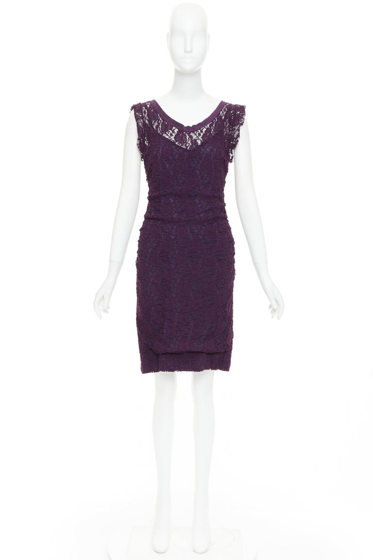 DOLCE GABBANA purple floral sheer lace overlay cocktail dress IT46 XL For Sale at 1stDibs DOLCE GABBANA purple floral sheer lace overlay cocktail dress IT46 XL For Sale at 1stDibs