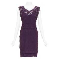 Dolce & Gabbana - Robe de cocktail en dentelle transparente florale violette IT46 XL