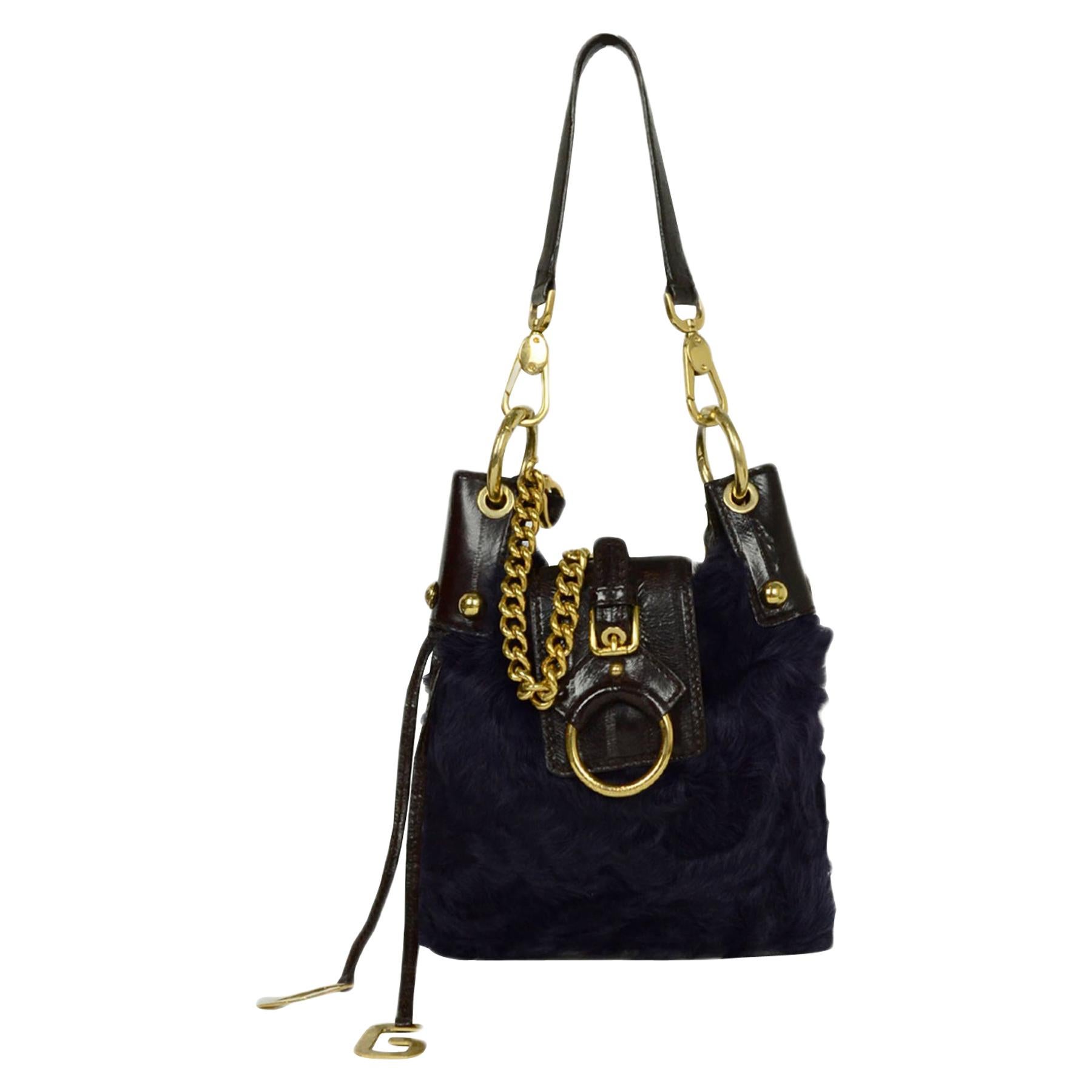 Dolce & Gabbana Purple Fur Bag with Chain Strap 