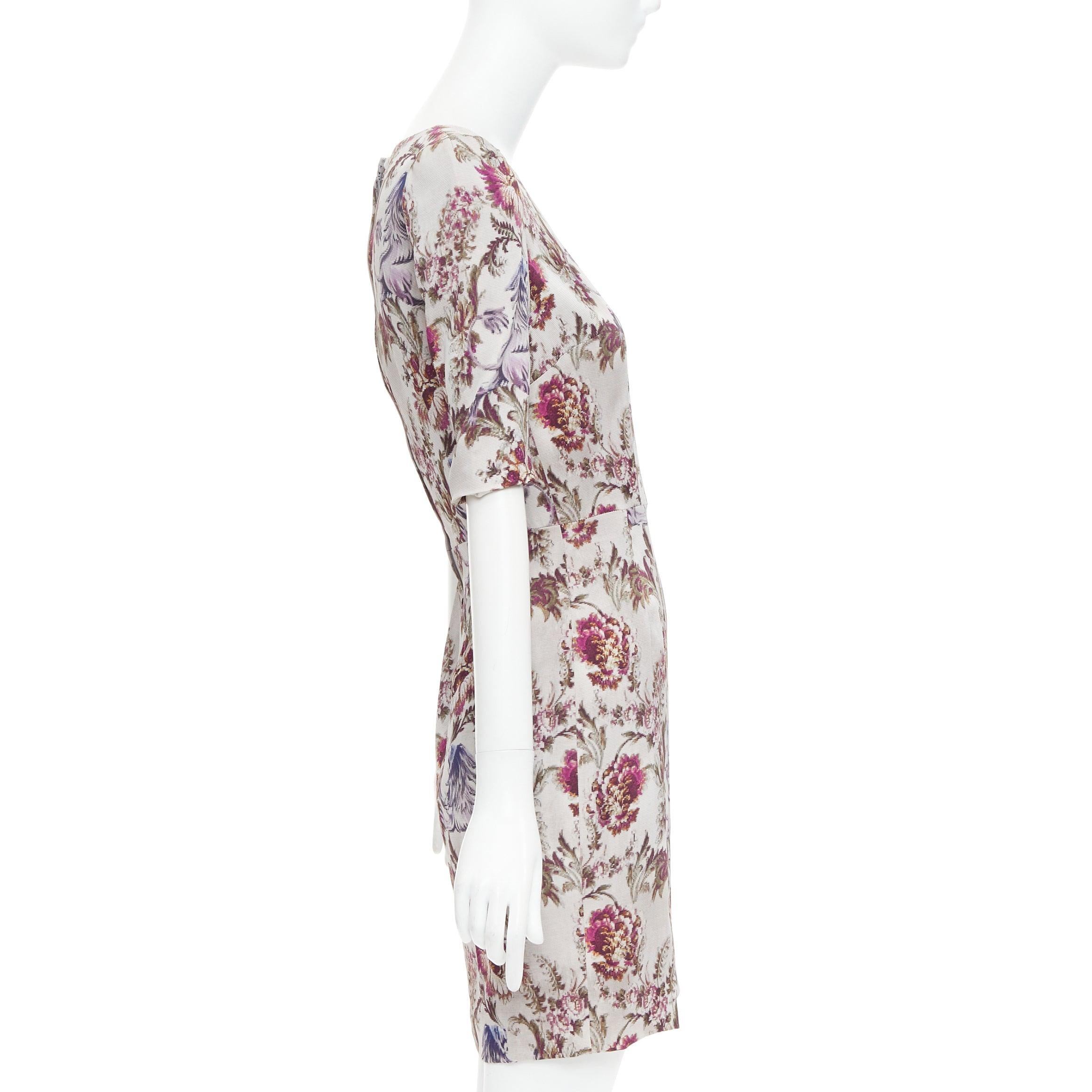 DOLCE GABBANA purple grey silk Barocco flower print sheath dress IT42 M In Excellent Condition For Sale In Hong Kong, NT