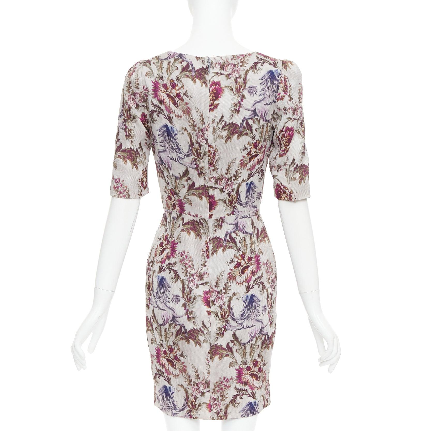 Women's DOLCE GABBANA purple grey silk Barocco flower print sheath dress IT42 M For Sale