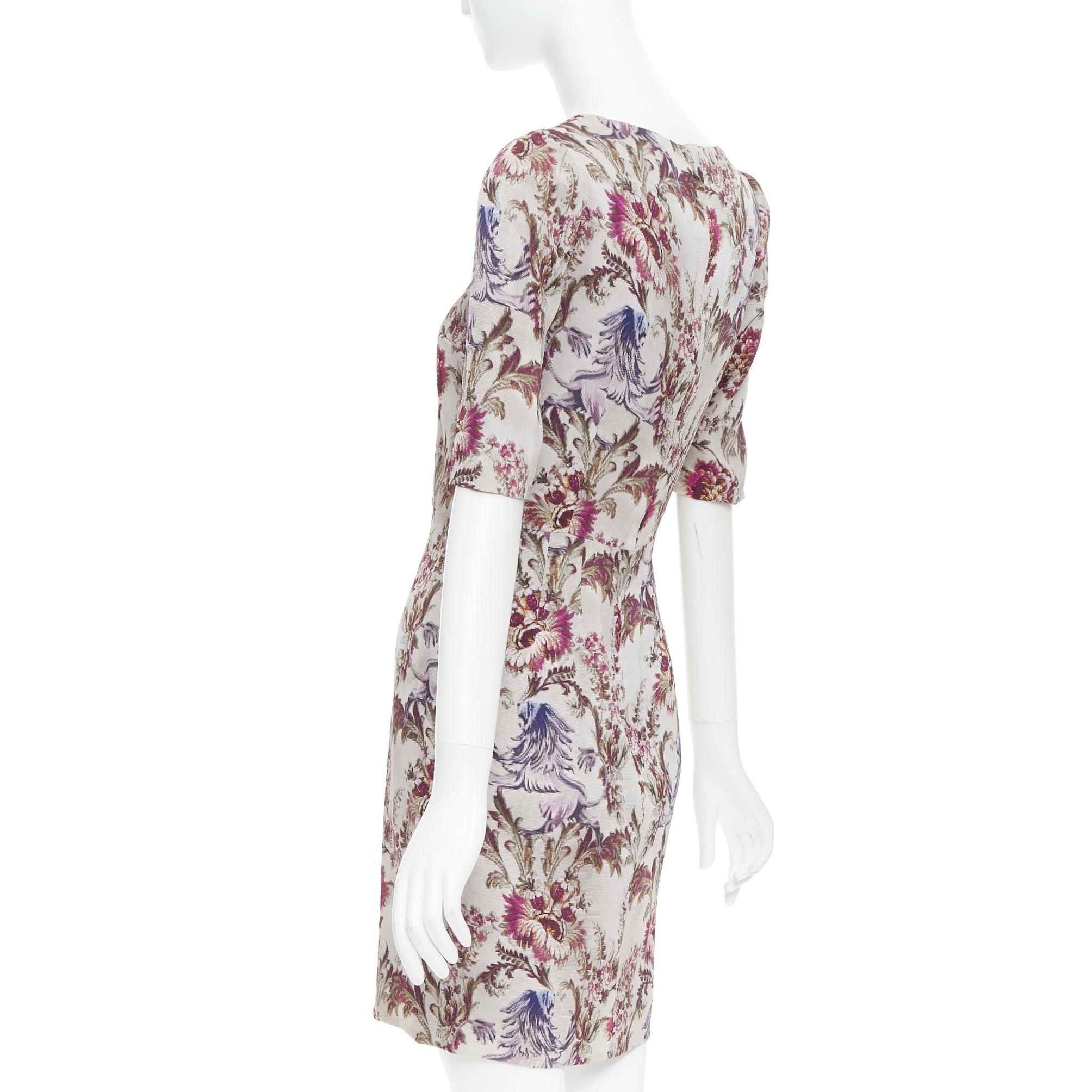 DOLCE GABBANA purple grey silk Barocco flower print sheath dress IT42 M For Sale 1