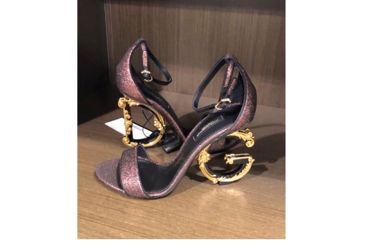 Black Dolce & Gabbana Purple Jacquard Keira 105 DG Baroque Amore Heels Sandals Shoes For Sale