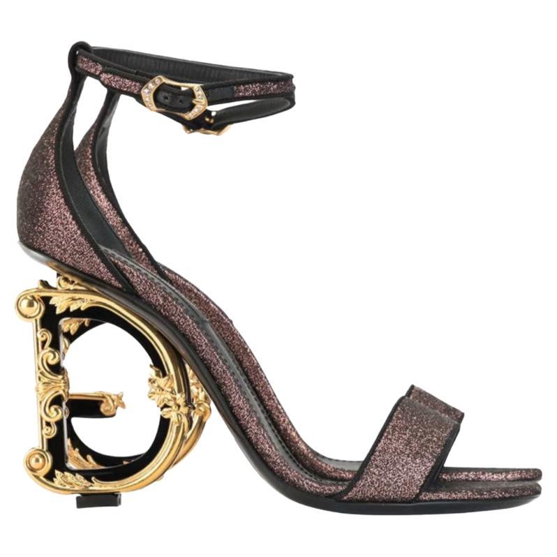 Dolce & Gabbana Purple Jacquard Keira 105 DG Baroque Amore Heels Sandals Shoes For Sale
