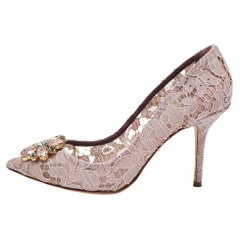 Dolce & Gabbana Purple Lace Crystal Embellishments Pointed Toe Pumps Size 39