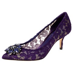 Dolce & Gabbana Purple Lace Jeweled Embellishment Pointed Toe Pumps Size 38