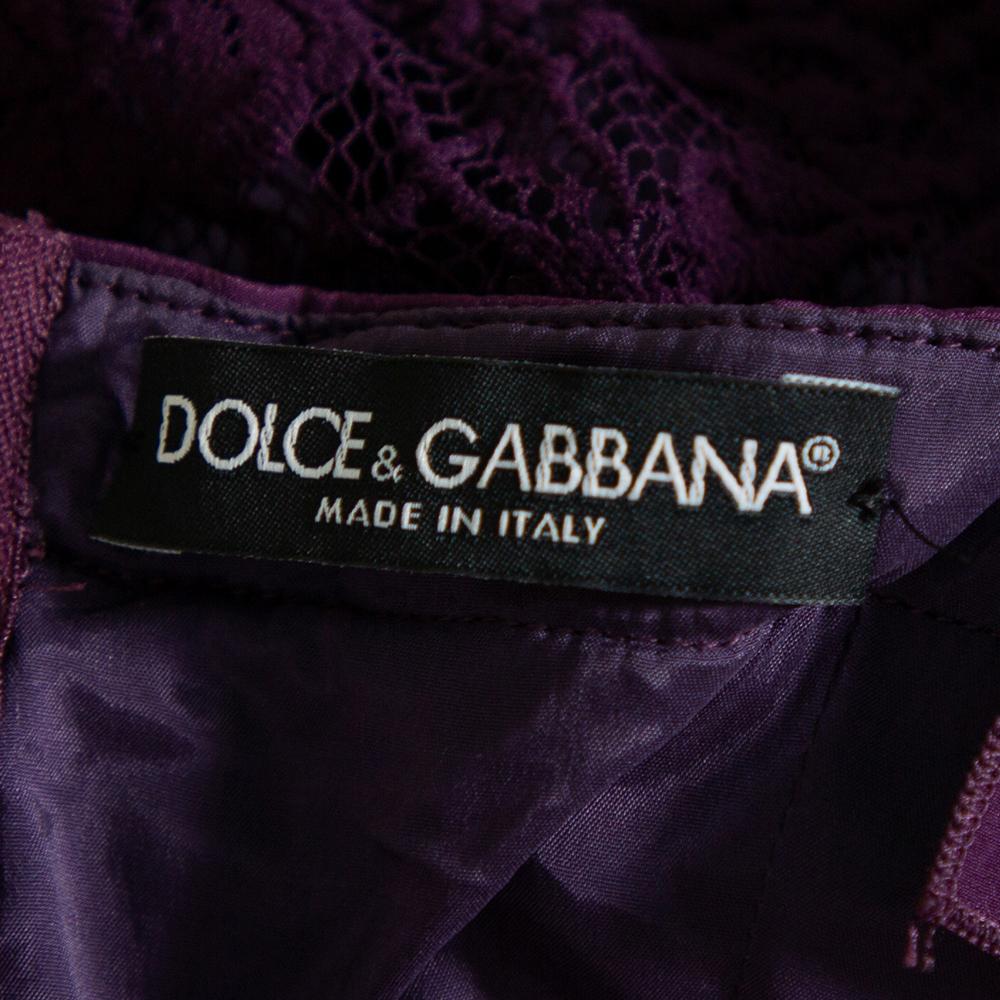 Black Dolce & Gabbana Purple Lace Sleeveless Ruched Mini Dress M