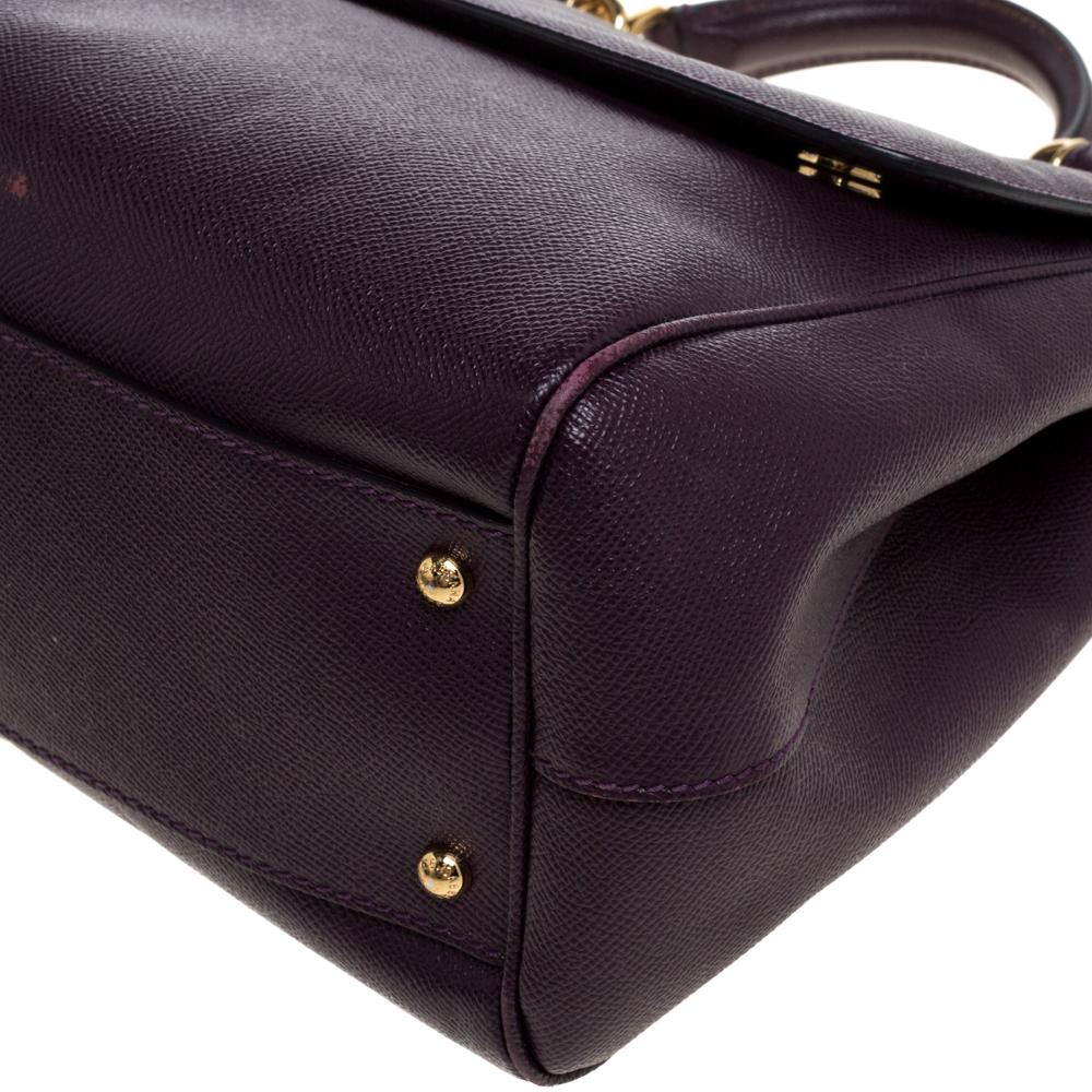 Dolce & Gabbana Purple Leather Large Miss Sicily Top Handle Bag 5